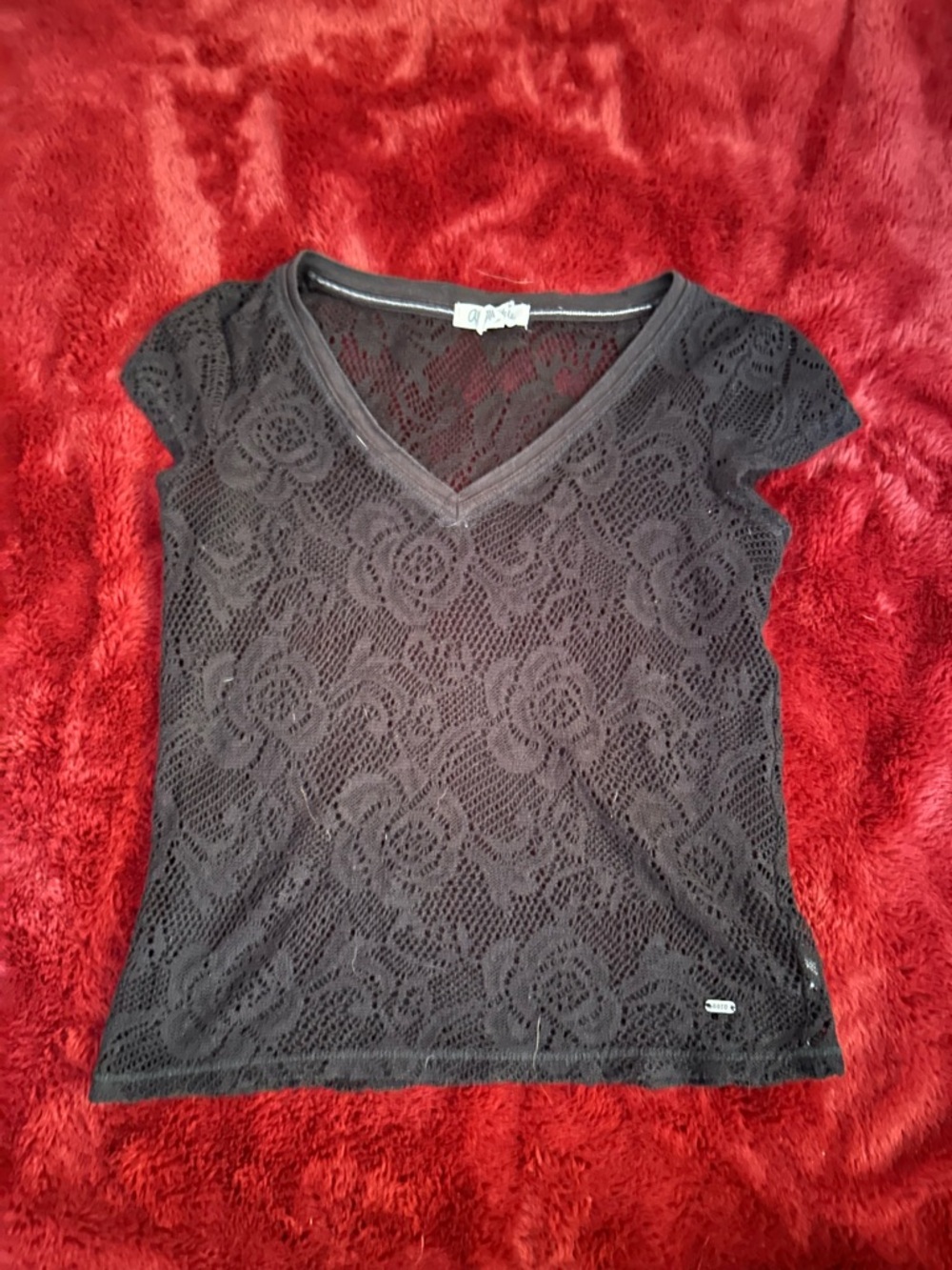 Aeropostale Black Floral Lace V-Neck Cap Sleeve Camisole